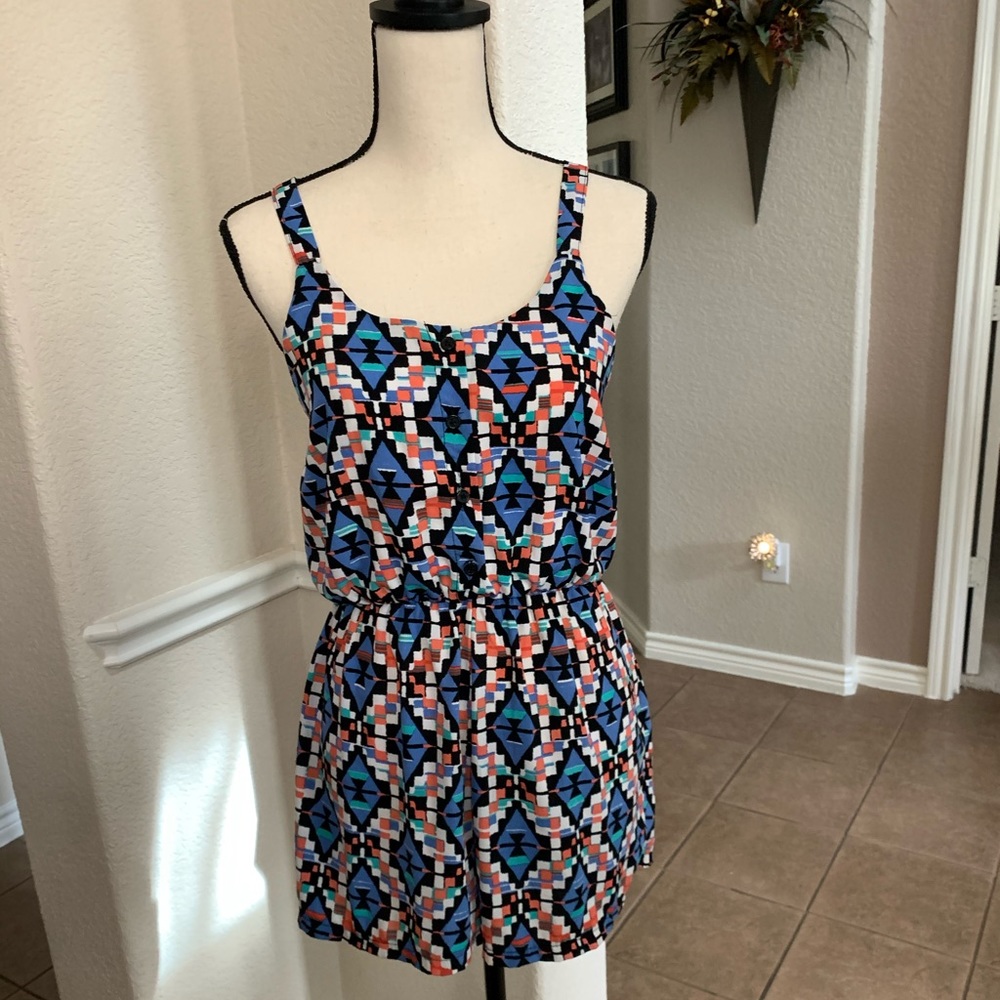 Copper Key romper blue coral black print romper Size M